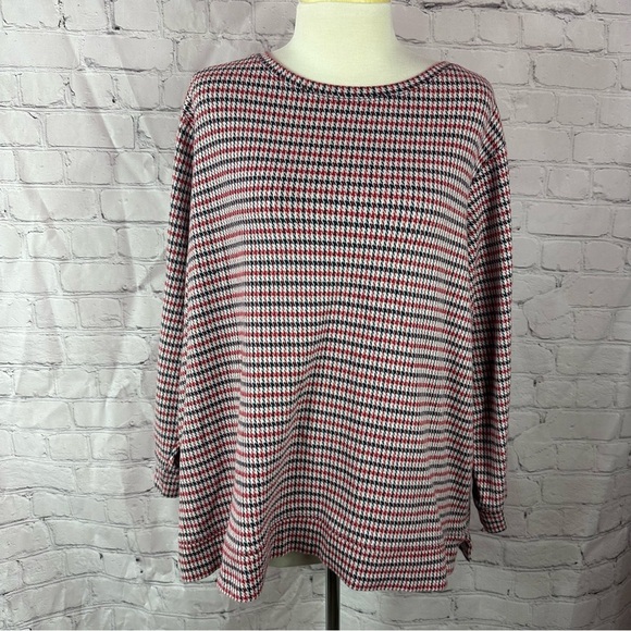 Lands' End red navy Cream Long Sleeve Boxy tunic top sz 1X cotton blend nautical - Picture 1 of 10